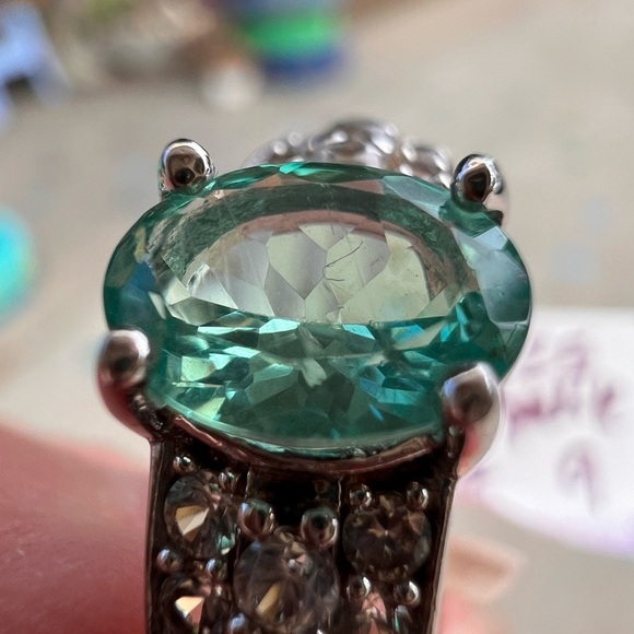 Paraiba apatite and white topaz sterling silver ring size 9 - Picture 15 of 17